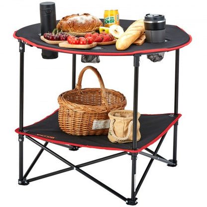 Folding Camping Table, Outdoor Portable Side Tables, Lightweight Fold Up Table, 600D Oxford Fabric & Steel Ultra Compact Work Table with Large Storage & Carry Bag, For Beach Picnic, 28.3"x24"