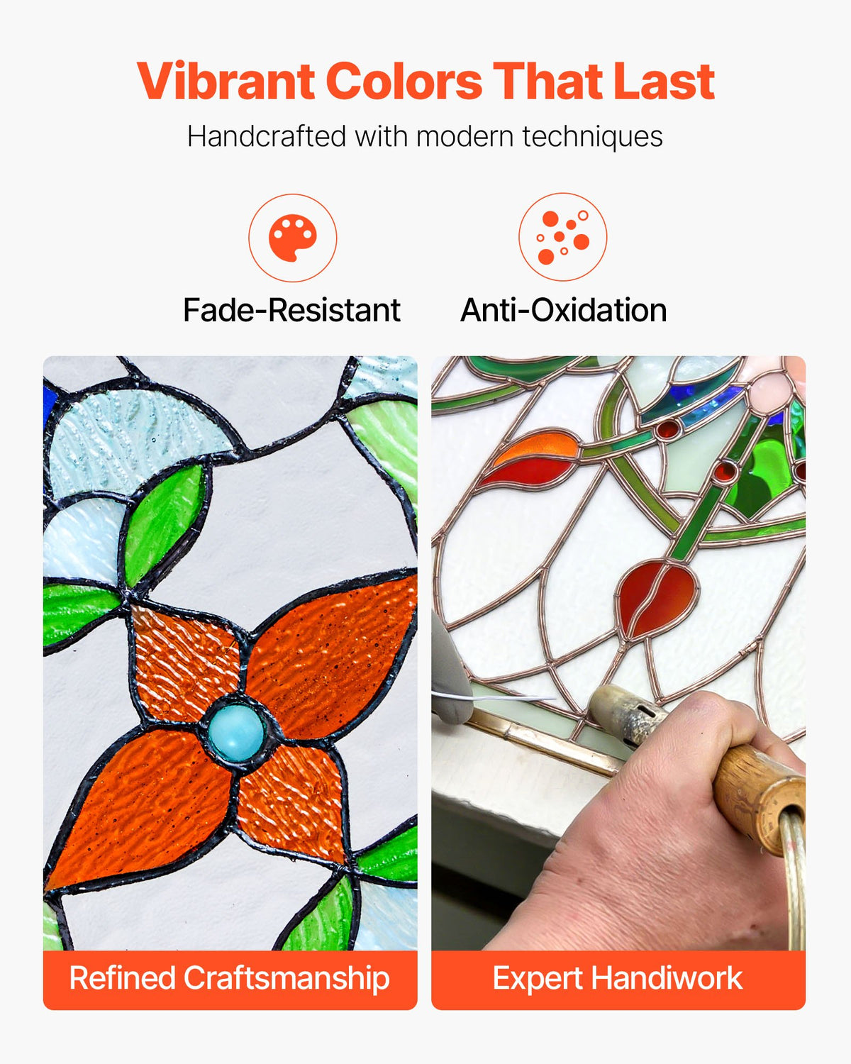 Stained Glass Window Panel, 664 x 402 mm, Tiffany Style Hanging Transom Window Panel with Chain, Large Horizontal Rectangle Stain Glass, Vintage Traditional Art Handcrafts for Kitchen Home Decor