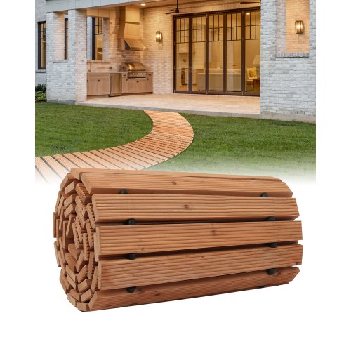 Trädgårdsgång i trä, 2,4 m x 4,7 m, halkfri, böjd trädgårdsgång, utrullbar cederträgång för utomhusbruk med vajeranslutning, dekorativ gräsmatta för trädgårdspromenad, bröllopsfest