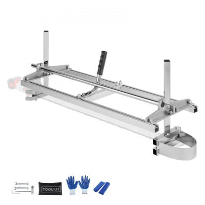 Portable Sawmill 35.6cm-91.4cm Guide Bar Galvanized Steel Chainsaw Planking 0.5cm-30cm Thickness, Wood Lumber Cross Cutting Saw Mill for Builders and Woodworkers, Silver