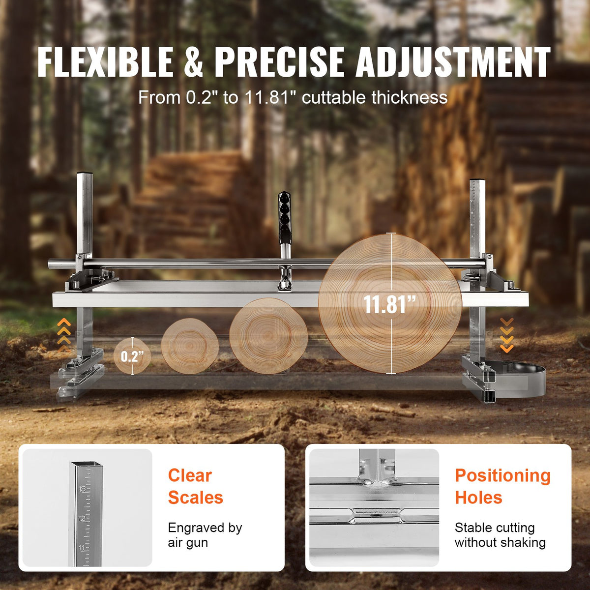 Portable Sawmill 35.6cm-91.4cm Guide Bar Galvanized Steel Chainsaw Planking 0.5cm-30cm Thickness, Wood Lumber Cross Cutting Saw Mill for Builders and Woodworkers, Silver