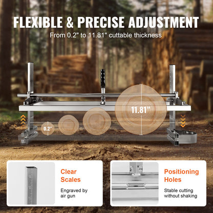 Portable Sawmill 35.6cm-91.4cm Guide Bar Galvanized Steel Chainsaw Planking 0.5cm-30cm Thickness, Wood Lumber Cross Cutting Saw Mill for Builders and Woodworkers, Silver