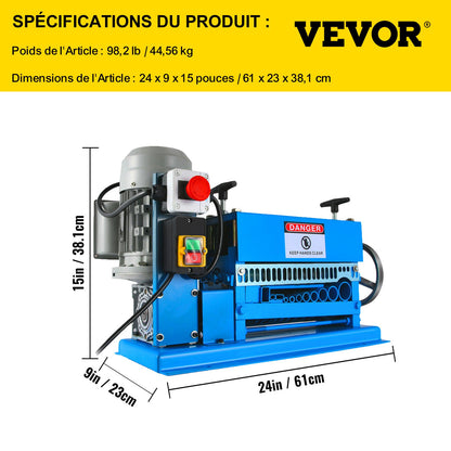 1,5-38 mm automatisk avisoleringsmaskin för metallkabel, 370 W, elektrisk avisoleringsmaskin för metallkabel, 10 blad, 15 m/min