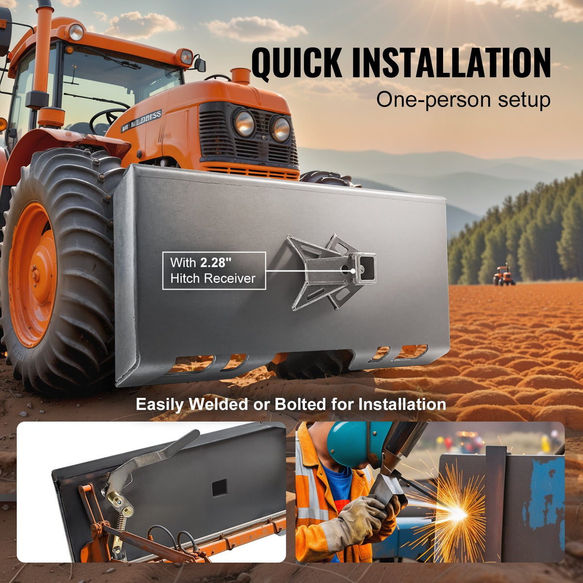 5/16" fästplatta för kompaktlastare, monteringsplatta för kompaktlastare, snabbfäste för lastare, med 2,28" dragkroksfäste, kompatibel med Deere, Kubota, Bobcat, Mahindra kompaktlastare och traktorer