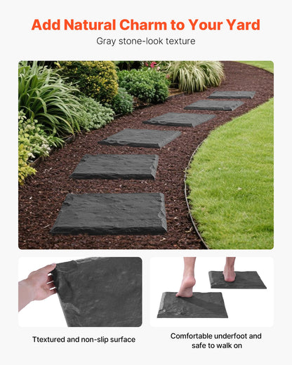 Trädgårdsstenar, 8 st 39,5x39,5 cm, Dekorativa stenar med pålar, Väderbeständiga plastgångstenar, Slät yta, Gångväg för utomhusbruk, Gräsmatta, Terrass, Landskap, Grå