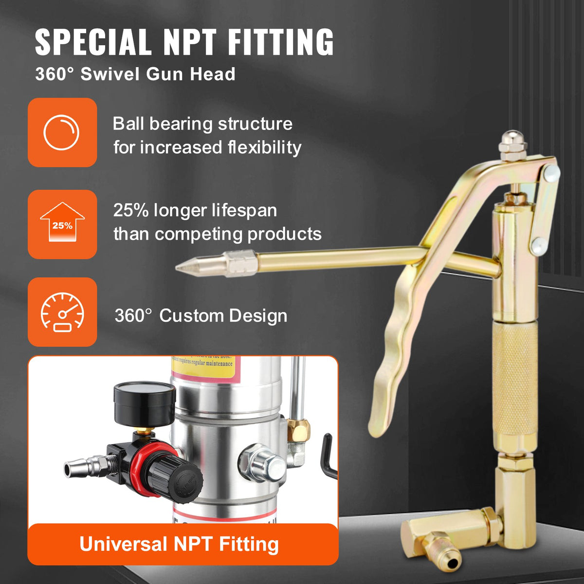 Fettpump, 10,5 gallon 40 liters luftdriven fettpump med 13 fot högtrycksslang och fettspruta, pneumatisk fetthinkpump med hjul, bärbar smörjfettpump 50:1 tryckförhållande