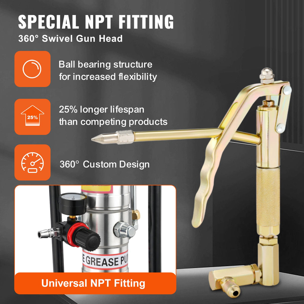 Fettpump, 3 gallon 12 l, luftdriven fettpump med 13 fot högtrycksslang och fettspruta, pneumatisk fetthinkpump med hjul, bärbar smörjfettpump 50:1 tryckförhållande