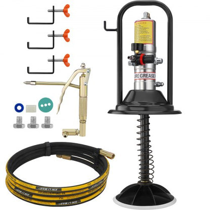 Fettpump, tryckförhållande 50:1, luftdriven fettpump med 13 fot högtrycksslang och fettspruta, pneumatisk fettpump med fatlock, bärbar smörjfettpump, 360° pistolhuvud