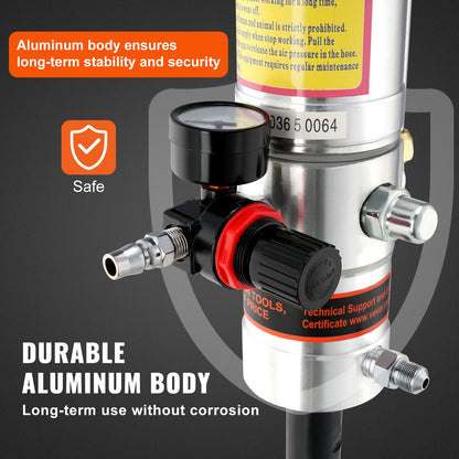 Fettpump, tryckförhållande 50:1, luftdriven fettpump med 13 fot högtrycksslang och fettspruta, pneumatisk fettpump, bärbar smörjfettpump med 360° vridbart fettspruthuvud