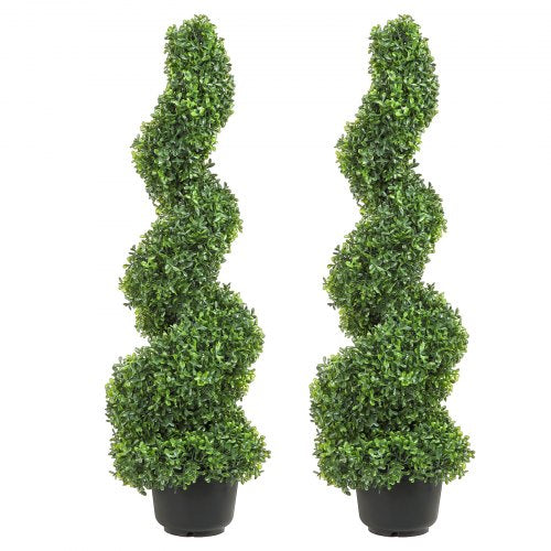 Konstgjorda topiary buxbomträd, 1 meter höga (2 stycken) konstgjord topiaryväxt utomhus, året runt grön feaux-växt med utbytbara blad för dekorativ inomhus/utomhus/trädgård