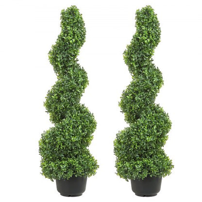 Konstgjorda topiary buxbomträd, 1 meter höga (2 stycken) konstgjord topiaryväxt utomhus, året runt grön feaux-växt med utbytbara blad för dekorativ inomhus/utomhus/trädgård