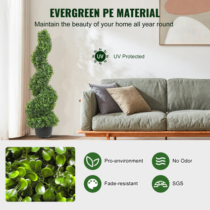 Konstgjorda topiary buxbomträd, 1 meter höga (2 stycken) konstgjord topiaryväxt utomhus, året runt grön feaux-växt med utbytbara blad för dekorativ inomhus/utomhus/trädgård