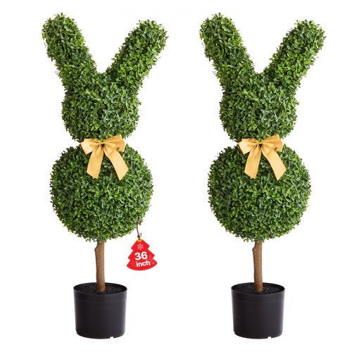 Konstgjord topiary kaninformad buxbomboll, 2-set 914 mm konstgjorda buxbombollar, konstgjorda sidenträd som ser äkta ut, enkel montering för dekoration veranda utomhus uteplats trädgård balkong bakgård inomhus
