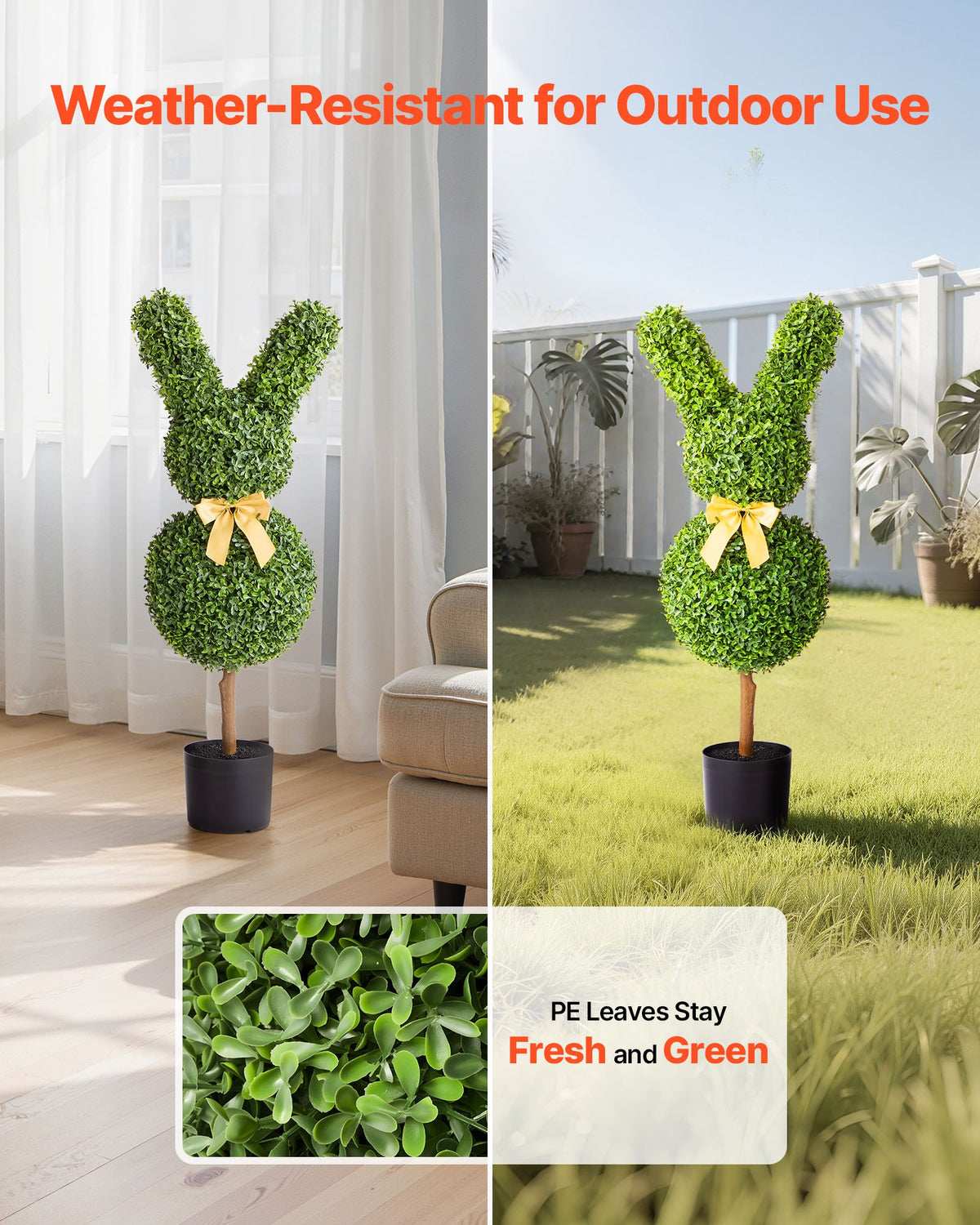 Konstgjord topiary kaninformad buxbomboll, 2-set 914 mm konstgjorda buxbombollar, konstgjorda sidenträd som ser äkta ut, enkel montering för dekoration veranda utomhus uteplats trädgård balkong bakgård inomhus