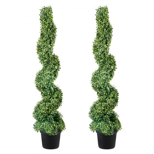 Konstgjorda topiary buxbomträd, 121,9 cm höga (2 stycken) konstgjord topiaryväxt utomhus, året runt grön feauxväxt med utbytbara blad för dekorativ inomhus/utomhus/trädgård