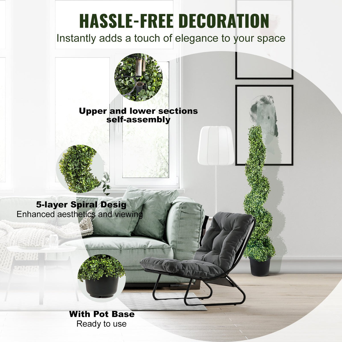 Artificial Topiaries Boxwood Trees, 121.9 cm Tall (2 Pieces) Faux Topiary Plant Outdoor, All-year Green Feaux Plant w/ Replaceable Leaves for Decorative Indoor/Outdoor/Garden