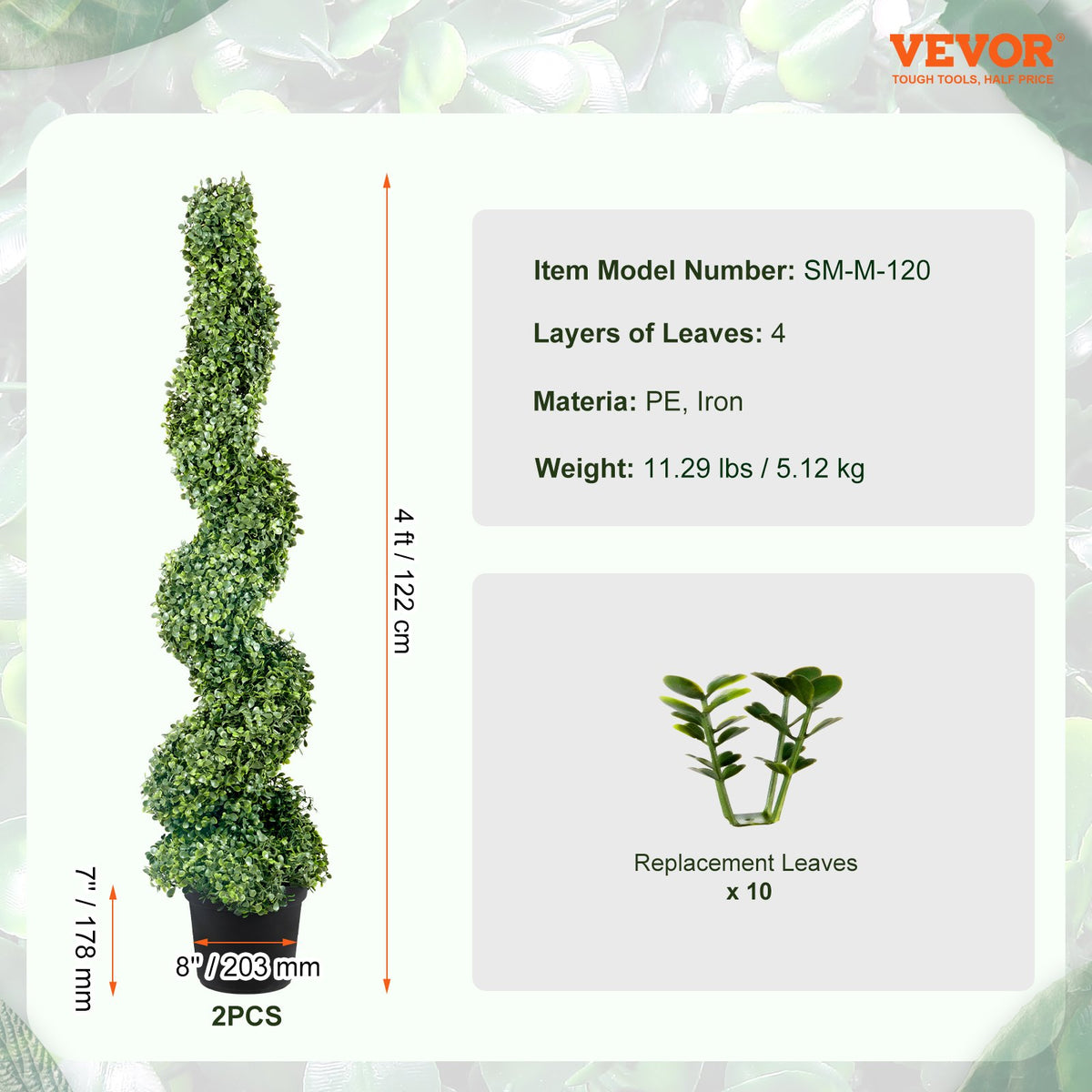 Artificial Topiaries Boxwood Trees, 121.9 cm Tall (2 Pieces) Faux Topiary Plant Outdoor, All-year Green Feaux Plant w/ Replaceable Leaves for Decorative Indoor/Outdoor/Garden