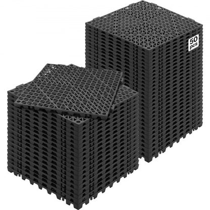 Modulär sammankopplande dynor, 50-pack 30 x 30 cm skarvningsdräneringsmattor, mjuka PVC-sammankopplande dräneringsgolvplattor, halkfria dräneringshål för toalett, badrum, kök, pool, våtutrymme, svart