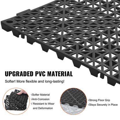 Modulär sammankopplande dynor, 50-pack 30 x 30 cm skarvningsdräneringsmattor, mjuka PVC-sammankopplande dräneringsgolvplattor, halkfria dräneringshål för toalett, badrum, kök, pool, våtutrymme, svart