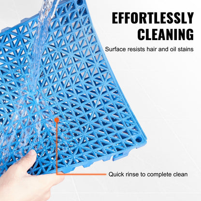 Modulär sammankopplande dynor, 50-pack 30 x 30 cm skarvningsdräneringsmattor, mjuka PVC-sammankopplande dräneringsgolvplattor, halkfria dräneringshål för toalett, badrum, kök, pool, våtutrymme, blå