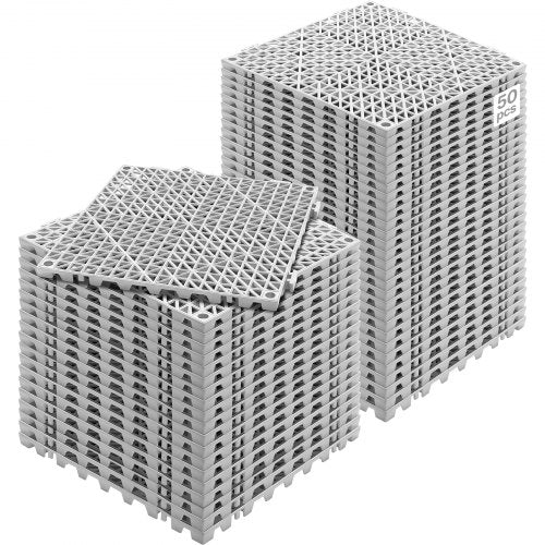 Modulär sammankopplande dynor, 50-pack 30 x 30 cm skarvningsdräneringsmattor, mjuka PVC-sammankopplande dräneringsgolvplattor, halkfria dräneringshål för toalett, badrum, kök, pool, våtutrymme, grå
