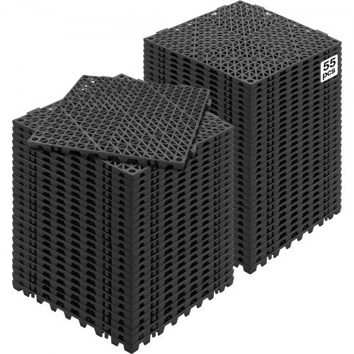 Modulär sammankopplande dynor, 55-pack 30 x 30 cm skarvningsdräneringsmattor, mjuka PVC-sammankopplande dräneringsgolvplattor, halkfria dräneringshål för toalett, badrum, kök, pool, våtrum, svart