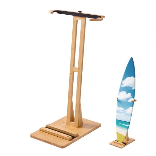 Vertikalt surfbrädeställ, surfbrädeställ i trä för förvaring och uppvisning, justerbar och fristående brädställsorganisatör med stoppning, för wakeboards, snowboards, kiteboards, shortboard, skidor