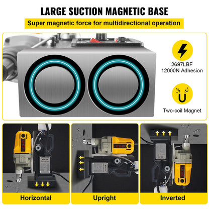Magnetborrmaskin, 1100W, 4 cm borrdiameter, 2697lbf/12000N, bärbar elektrisk magnetborrpress med 12 bits, maxhastighet 580 varv/min, för alla ytor och heminredning