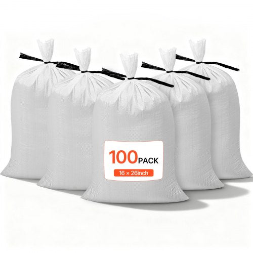 Empty Sandbags, 100 Packs 40 x 66 cm, Heavy Duty Sand Bags Sacks with Ties, 22.6kg Capacity Woven Polypropylene Sandbags, Tear-Resistant & UV-Resistant Sand Bags for Flood Protection Barrier