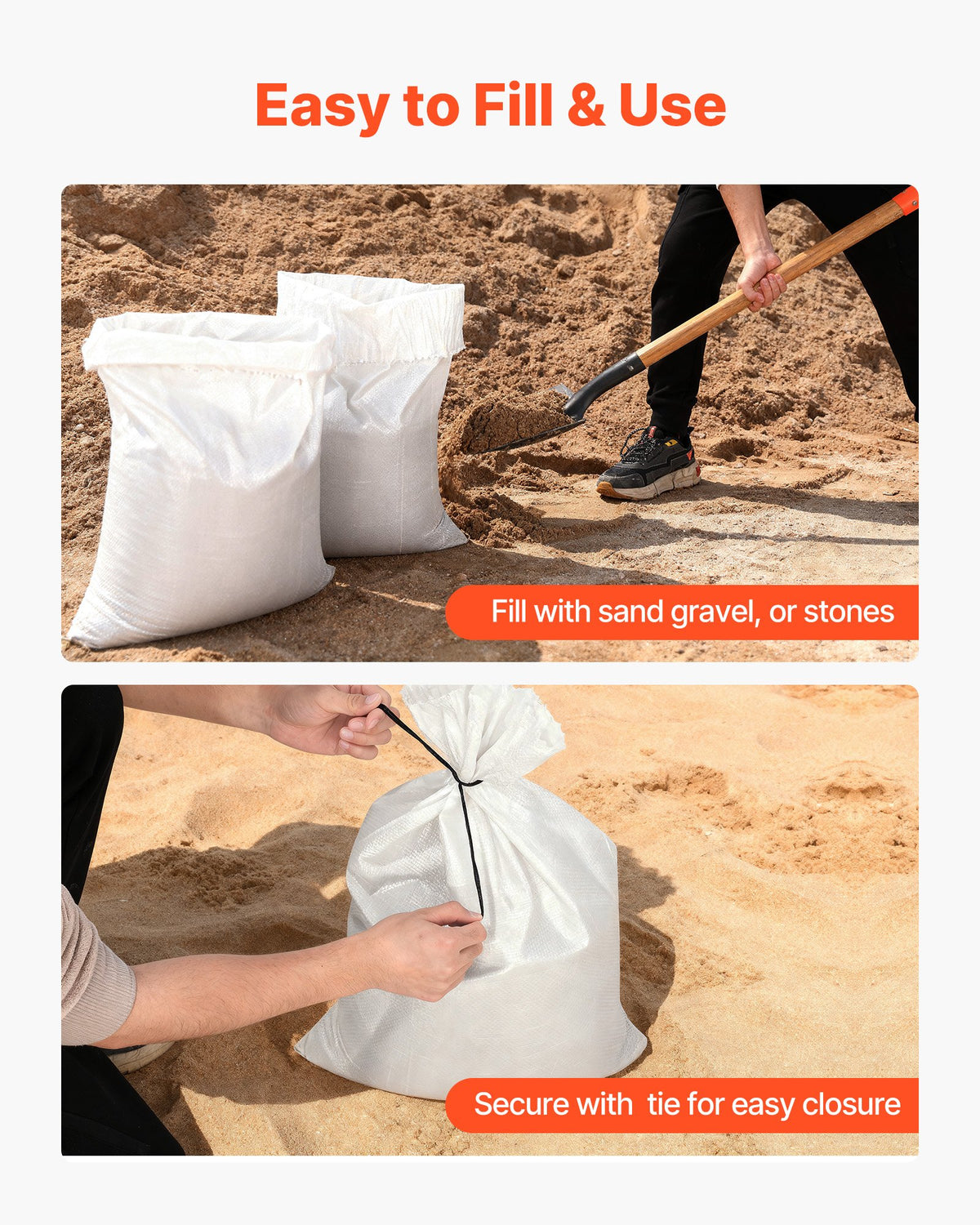 Empty Sandbags, 50 Packs 40 x 66 cm, Heavy Duty Sand Bags Sacks with Ties, 22.6 kg Capacity Woven Polypropylene Sandbags, Tear-Resistant & UV-Resistant Sand Bags for Flood Protection Barrier