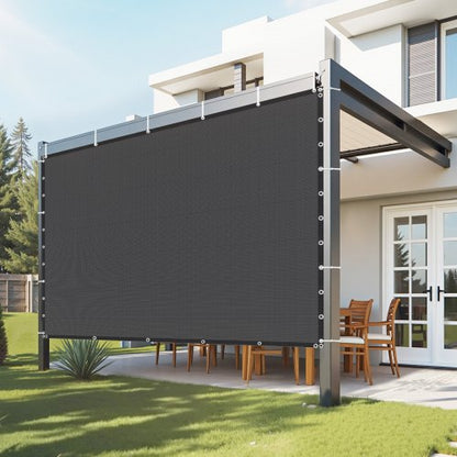 90 % solskyddsduk, 10 x 10 fot pergolaskydd med rostfria stålöljetter, solskyddstak med insynsskydd av 140 GSM HDPE-material, för utomhusbruk, uteplats, trädgård och bakgård (svart)