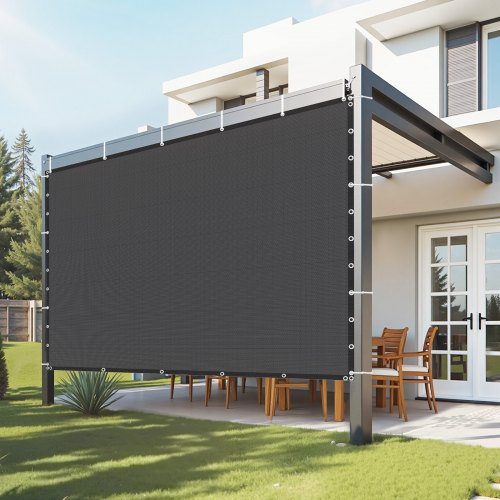90 % solskyddsduk, 10 x 10 fot pergolaskydd med rostfria stålöljetter, solskyddstak med insynsskydd av 140 GSM HDPE-material, för utomhusbruk, uteplats, trädgård och bakgård (svart)