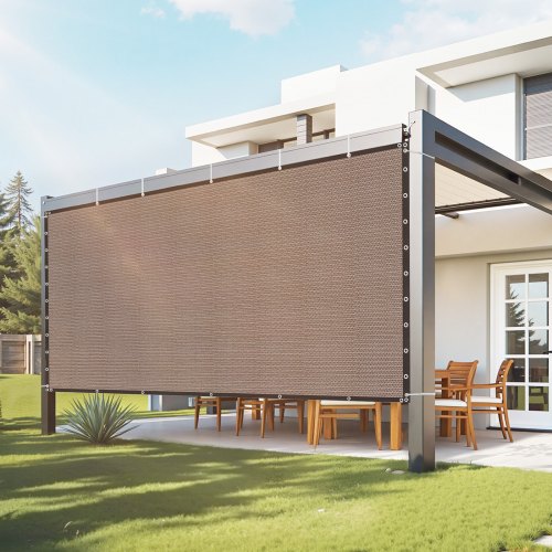 90 % solskyddsduk, 10 x 12 fot pergolaskydd med rostfria stålöljetter, solskyddstak med insynsskydd av 140 GSM HDPE-material, för utomhusbruk, uteplats, trädgård och bakgård (brun)