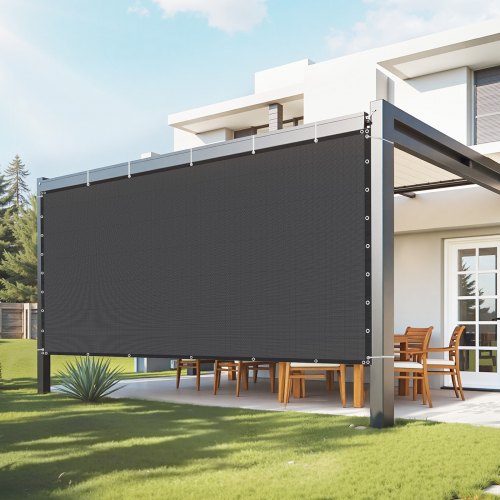 90 % solskyddsduk, 8 x 12 fot pergolaskydd med rostfria stålöljetter, solskyddstak med insynsskydd av 140 GSM HDPE-material, för utomhusbruk, uteplats, trädgård och bakgård (svart)