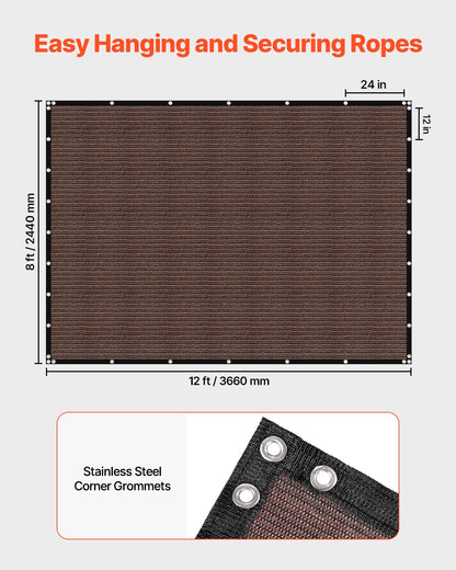90 % solskyddsduk, 8 x 12 fot pergolaskydd med rostfria stålöljetter, solskyddstak med insynsskydd av 140 GSM HDPE-material, för utomhusbruk, uteplats, trädgård och bakgård (brun)