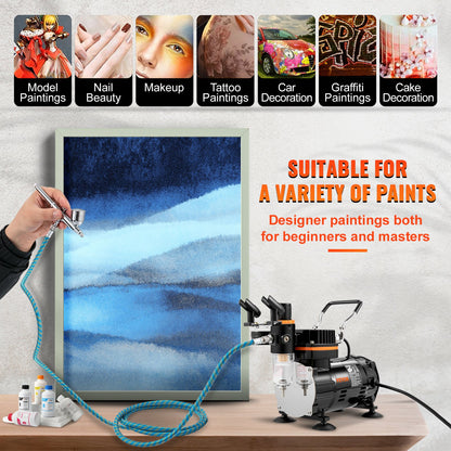 Airbrush Kit, Professional Airbrush Set with Compressor, Airbrushing System Kit with Multi-purpose Dual-action Gravity Feed Airbrushes, Art Nail Cookie Tattoo Makeup Cake Decorating Spray Model