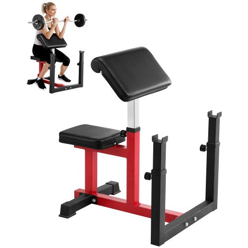 Viktbänk med benförlängning, styrketräningsbänkar, maxbelastning 440 LBS hemmagymbänk fitnessutrustning, sittande arm isolerad skivstång hantel biceps station, träningsbänk för hemmagym