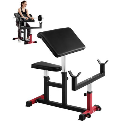 Preacher Curl Bench, styrketräningsmaskin för biceps, maxbelastning 440 pund hemmagymutrustning, sittande arm isolerad skivstång hantel bicepsstation, justerbara viktbänkar för hemmagym
