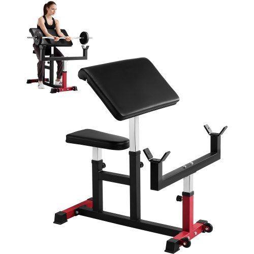 Preacher Curl Bench, styrketräningsmaskin för biceps, maxbelastning 440 pund hemmagymutrustning, sittande arm isolerad skivstång hantel bicepsstation, justerbara viktbänkar för hemmagym