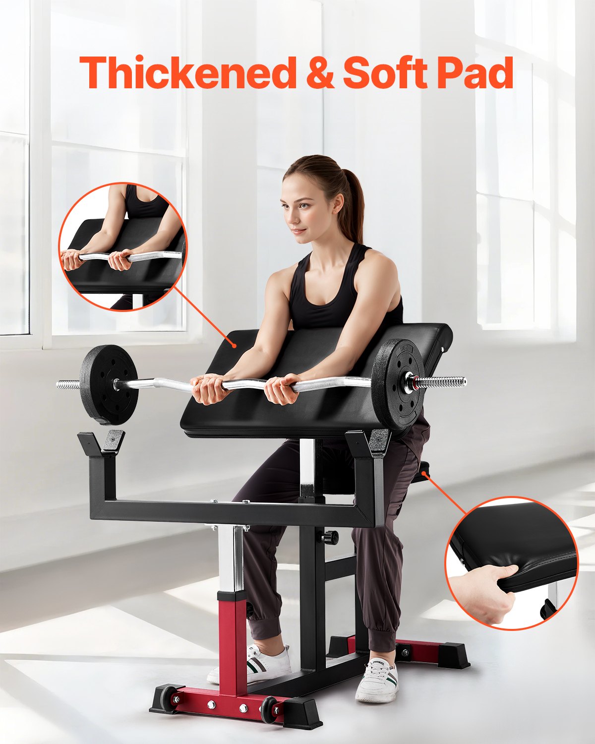 Preacher Curl Bench, styrketräningsmaskin för biceps, maxbelastning 440 pund hemmagymutrustning, sittande arm isolerad skivstång hantel bicepsstation, justerbara viktbänkar för hemmagym
