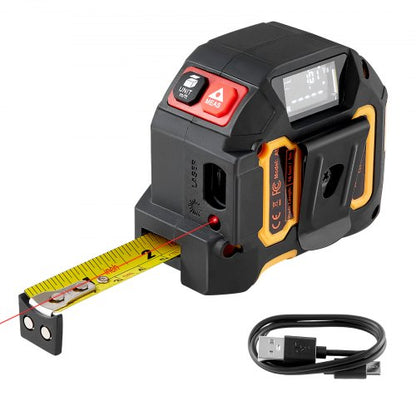 2-i-1 lasermåttband, 41 m uppladdningsbart lasermätverktyg och 4,8 m måttband med magnet, 4 lägen - längd, area, volym, kontinuerlig, ft/in/m/ft+in-enhet, för utomhusbruk, dekoration