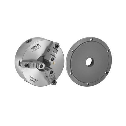 3-käfts svarvchuck, 8 tum (200 mm), självcentrerande chuck med 2 1/4 tum-8 gängad stödplatta, 0,16-7,87 tum (4-200 mm) spännområde med T-nyckelskruvar, HT300-material, för trä- och metallsvarv