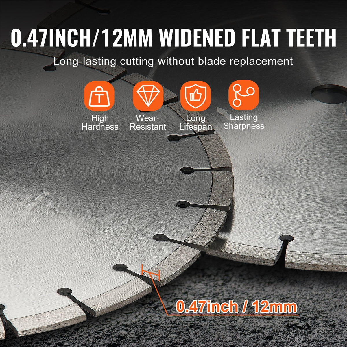 Diamantklinga, 14 tum/350 mm betongsågklinga för vått eller torrt bruk, 0,47 tum/12 mm diamantsegmentklinga med platt tänder, universal 1 tum/25,4 mm centrumhålsdiameter, för betong, cementskiva, kakel, tegel