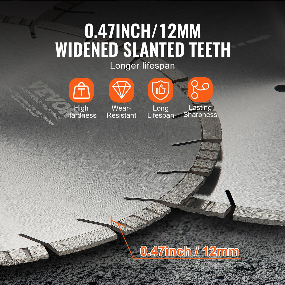 Diamantklinga, 18 tum/450 mm betongsågklinga för vått eller torrt bruk, 0,47 tum/12 mm sneda tänder diamantsegmentklinga, universal 1 tum/25,4 mm centrumhålsdiameter, för betong, cementskiva, kakel, tegel