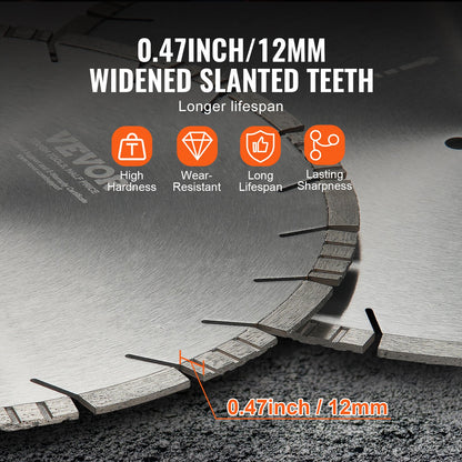 Diamantklinga, 18 tum/450 mm betongsågklinga för vått eller torrt bruk, 0,47 tum/12 mm sneda tänder diamantsegmentklinga, universal 1 tum/25,4 mm centrumhålsdiameter, för betong, cementskiva, kakel, tegel
