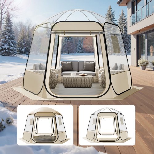 Pop up Bubble Tent, 3.05 x 2.75 m Waterproof & UV-Resistant, Clear Camping Tent Shelter, Outdoor Garden Dome Igloo Tents with Windows, 540° Panoramic View, for 4-8 Persons Patio Backyard