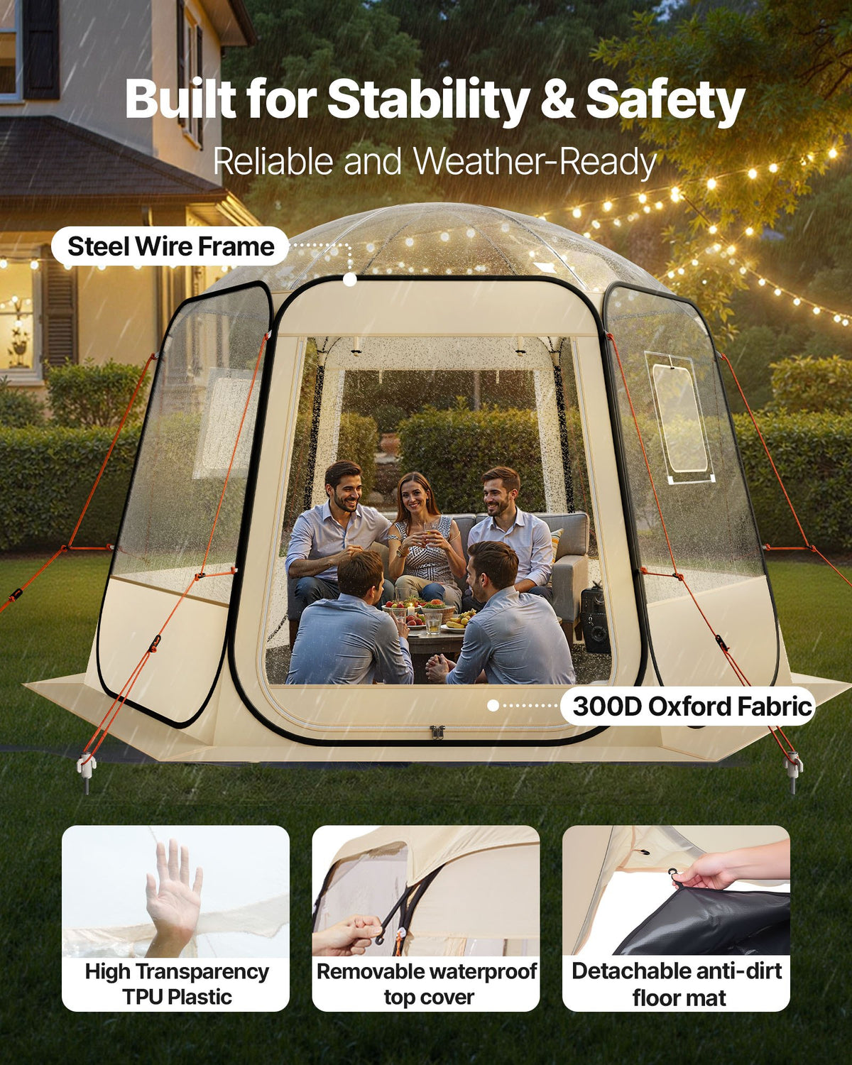 Pop up Bubble Tent, 3.05 x 2.75 m Waterproof & UV-Resistant, Clear Camping Tent Shelter, Outdoor Garden Dome Igloo Tents with Windows, 540° Panoramic View, for 4-8 Persons Patio Backyard