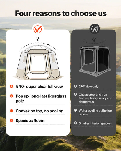 Pop up Bubble Tent, 3.05 x 2.75 m Waterproof & UV-Resistant, Clear Camping Tent Shelter, Outdoor Garden Dome Igloo Tents with Windows, 540° Panoramic View, for 4-8 Persons Patio Backyard
