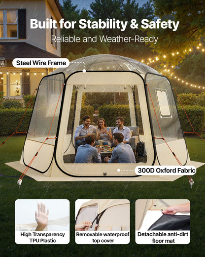 Pop up Bubble Tent, 3.36 x 3.05 m Waterproof & UV-Resistant, Clear Camping Tent Shelter, Outdoor Garden Dome Igloo Tents with Windows, 540° Panoramic View, for 8-10 Persons Patio Backyard