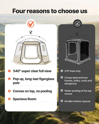 Pop up Bubble Tent, 3.36 x 3.05 m Waterproof & UV-Resistant, Clear Camping Tent Shelter, Outdoor Garden Dome Igloo Tents with Windows, 540° Panoramic View, for 8-10 Persons Patio Backyard